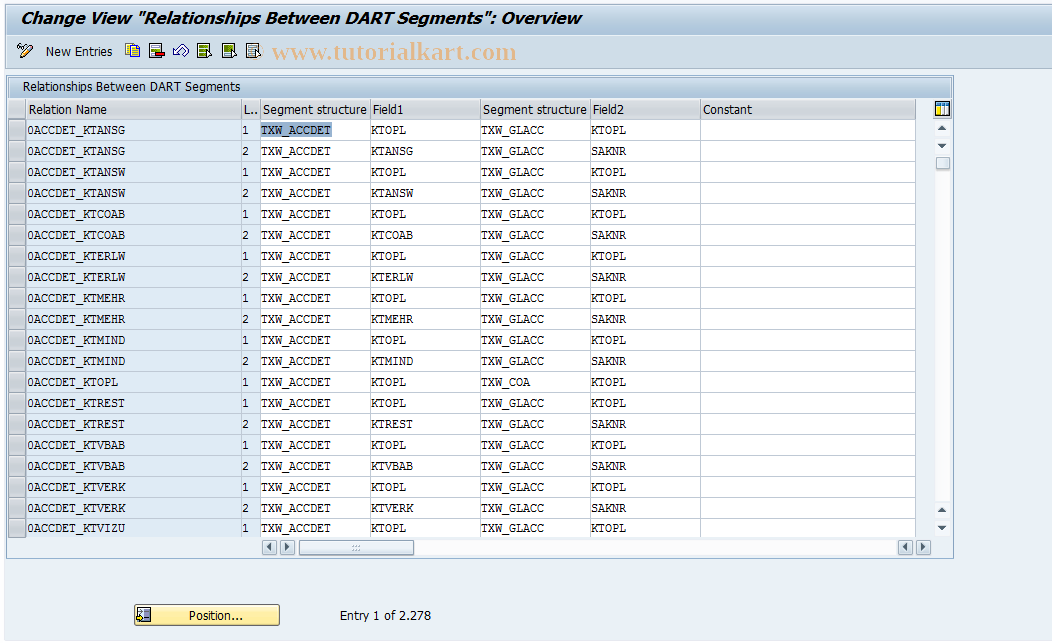 SAP TCode FTWYR - DART: Maintain Segment Relationships