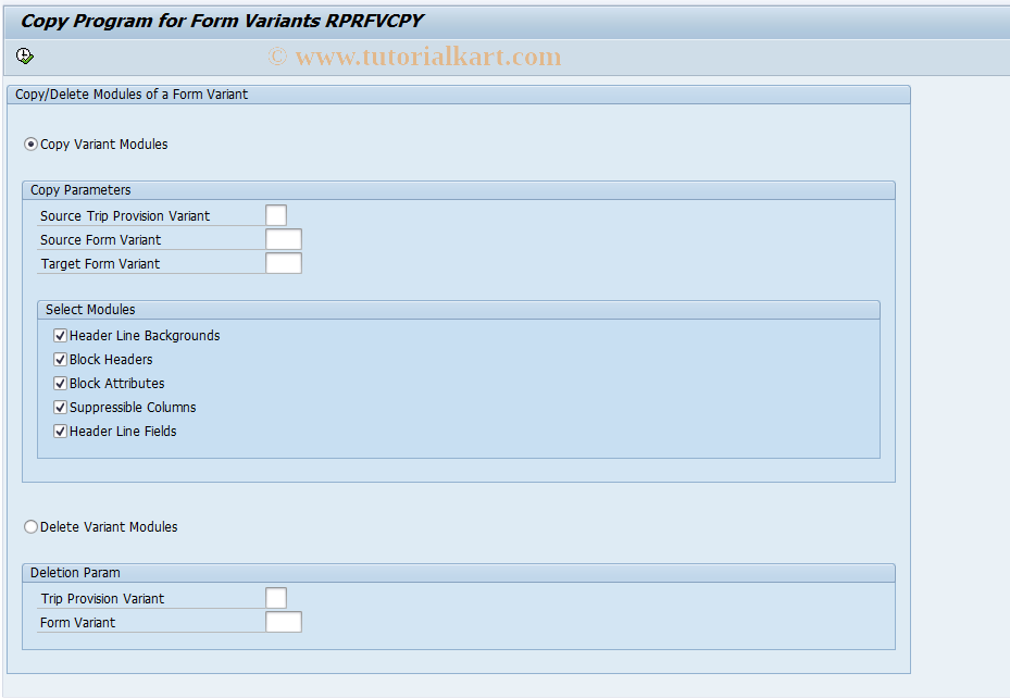 SAP TCode FVCP - Copy Program for Form Variants