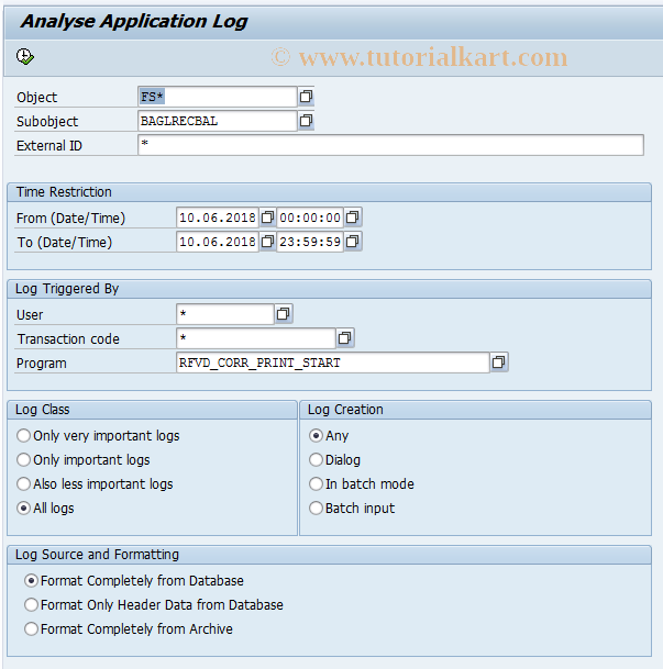 SAP TCode FVD_CORR_PRINT_LOG - Appl. Log for Correspond. Print Run