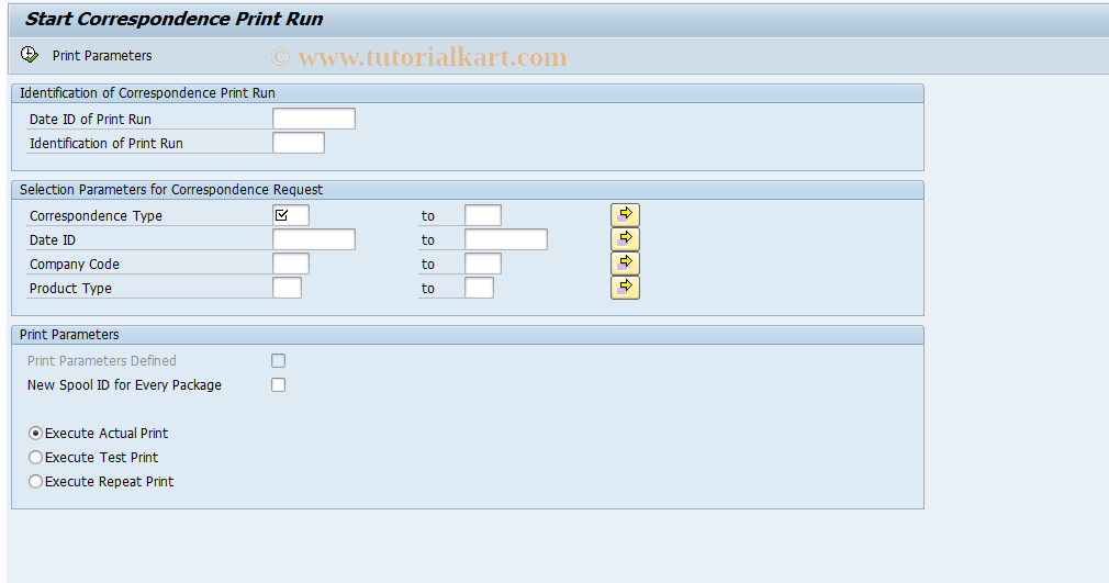 SAP TCode FVD_CORR_PRINT_START - Start Correspondence Print Run