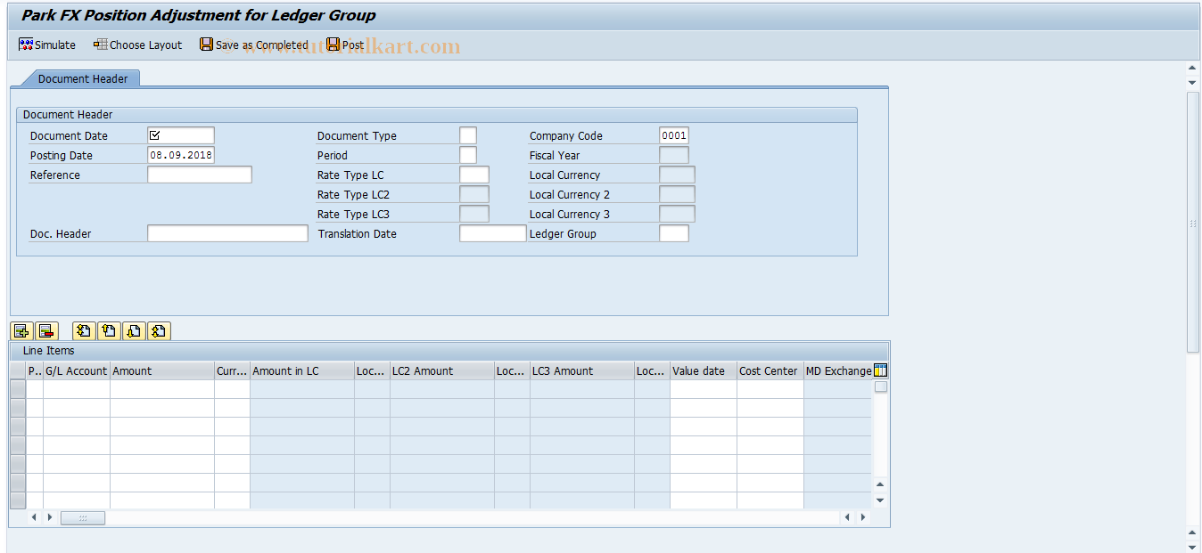 SAP TCode FVMCA01AL - Park FX Position Adjust. for LG