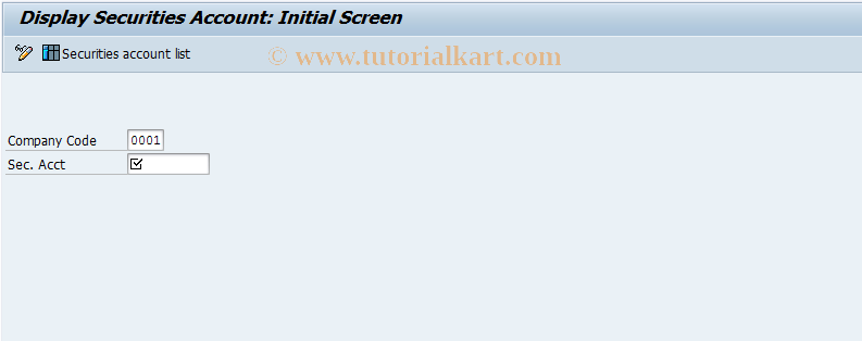 SAP TCode FW21 - Display Securities Account