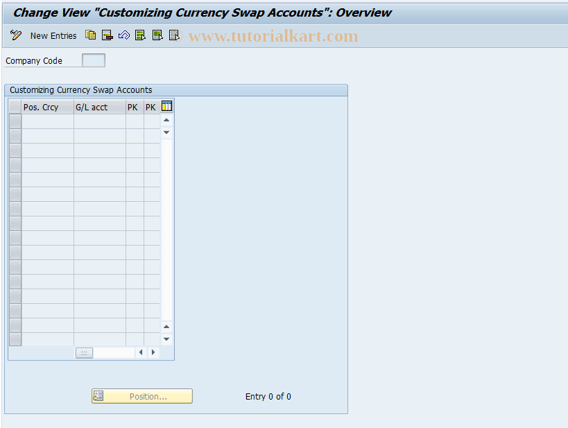 SAP TCode FW43 - Customizing Currency Swap Accounts