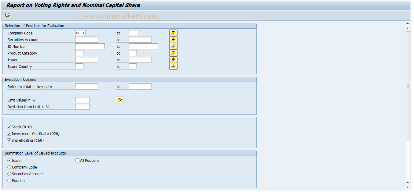 SAP TCode FWLL - Proportion of Equity and Voting Rept