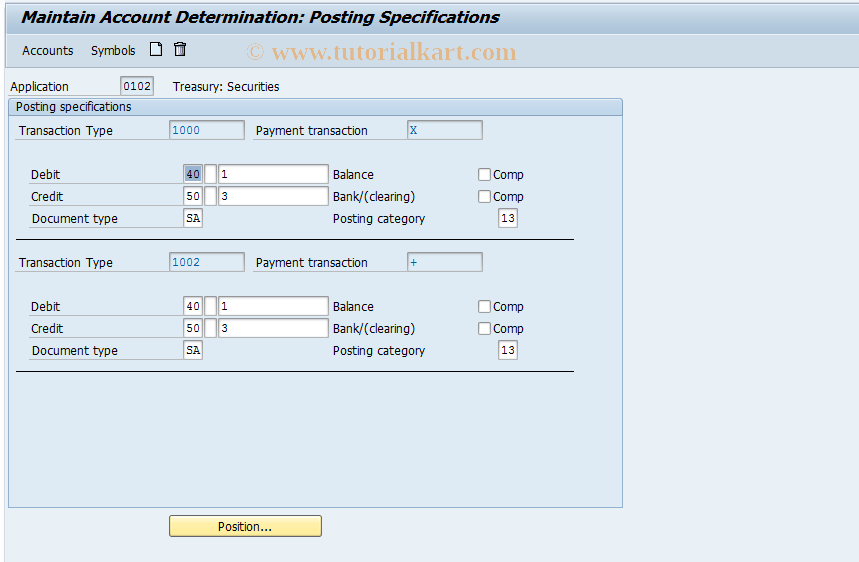 SAP TCode FWZA - TR Securities: Account Determination