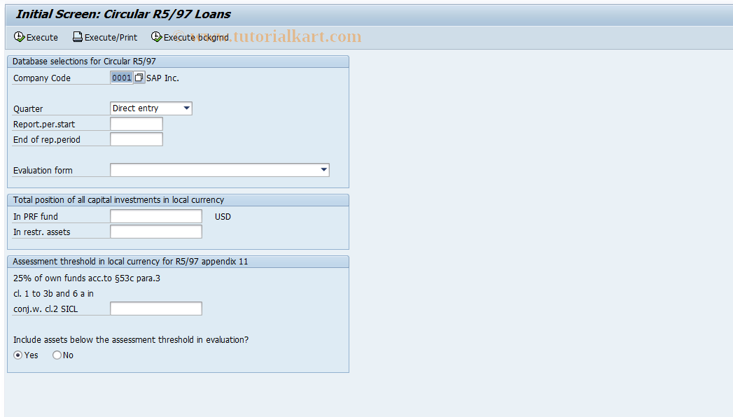 SAP TCode FZ10 - Loans: Circular R5/97