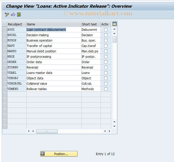 SAP TCode FZ19 - Customizing Release Object Active ID