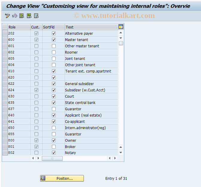 SAP TCode FZ41 - Customizing Internal Partner Role