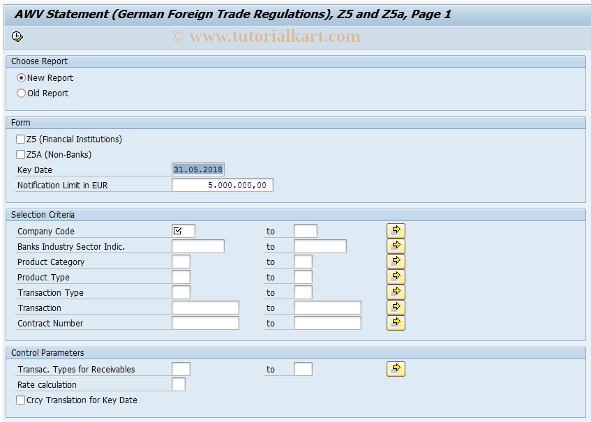 SAP TCode FZ5A - AWV statement Z5 and Z5a