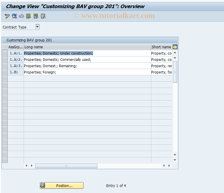 SAP TCode FZ77 - Customizing BAV Group 201 (Real Est)