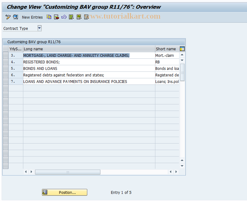 SAP TCode FZ78 - Customizing BAV Group R11/76 (Loans)