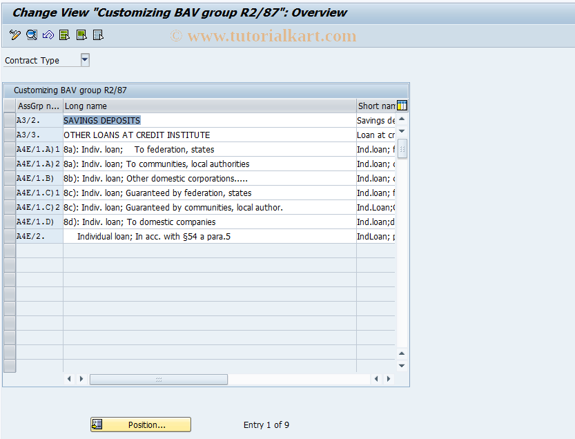 SAP TCode FZ81 - Customizing BAV Group R2/87 (Loans)