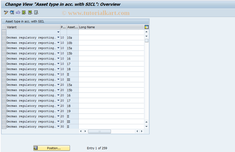 SAP TCode FZ84 - Customer   Statistical reporting asset type