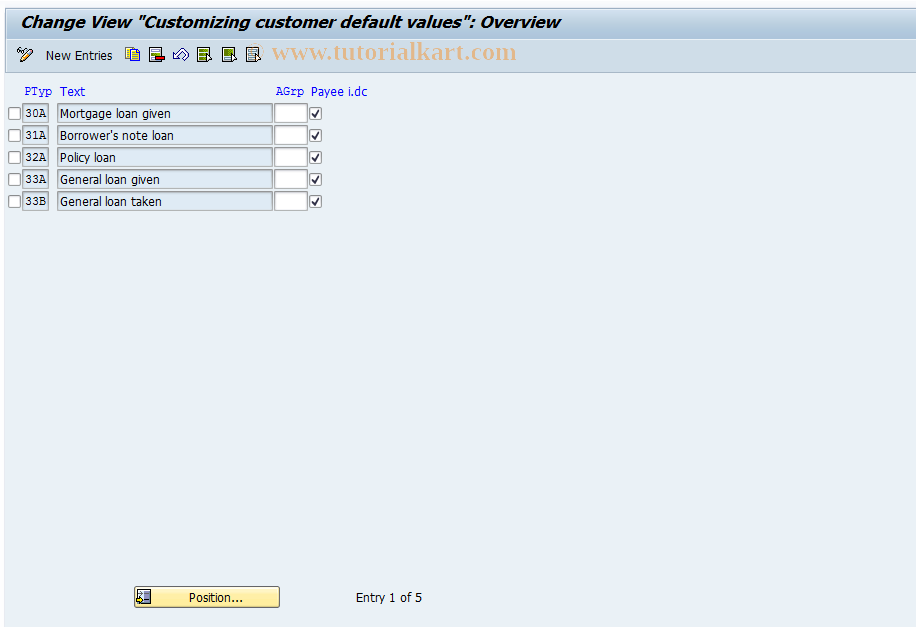 SAP TCode FZ94 - Customizing Default Value PART (DD)