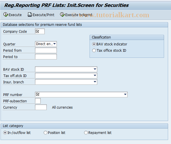 SAP TCode FZB8 - BAV-Lists Securities Control