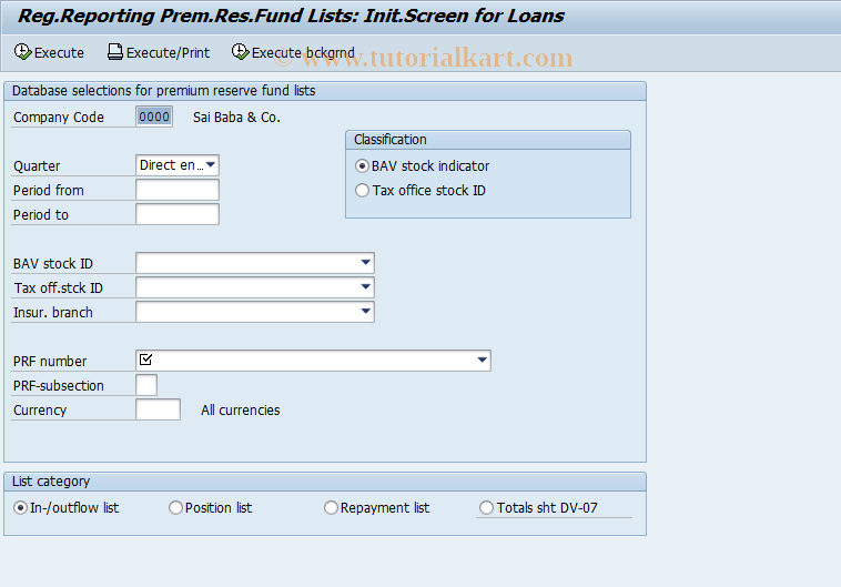 SAP TCode FZB9 - Control prem.reserve fund lists DA