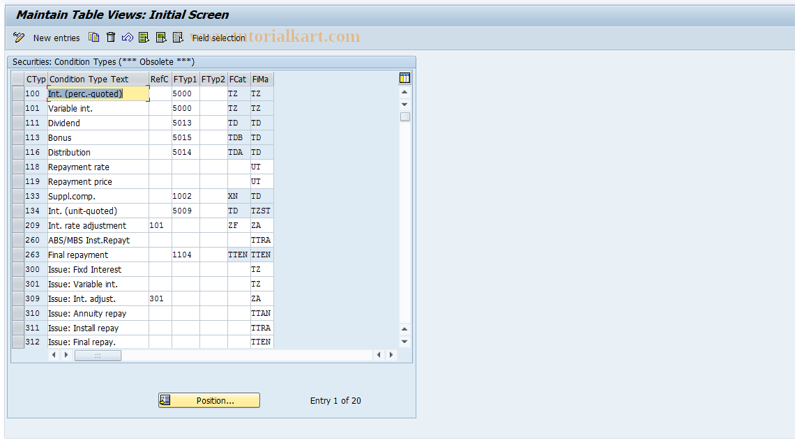 SAP TCode FZCE - Maintain Condition Type (DW)