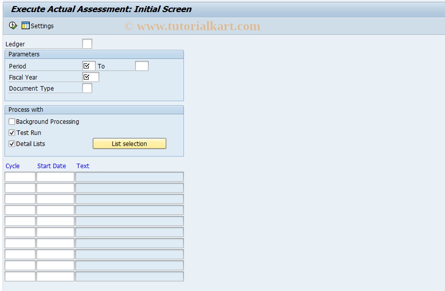 SAP TCode GA15 - Execute FI-SL actual assessment