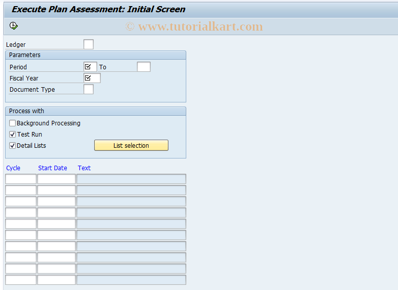 SAP TCode GA2B - Execute FI-SL Planned Assessment