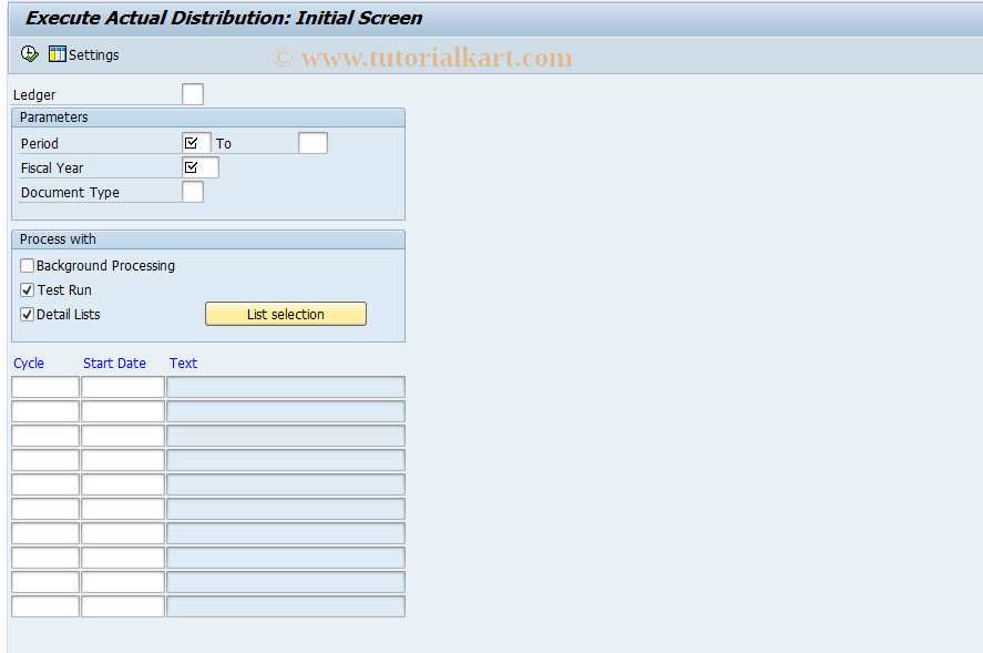 SAP TCode GA35 - Execute FI-SL actual distribution