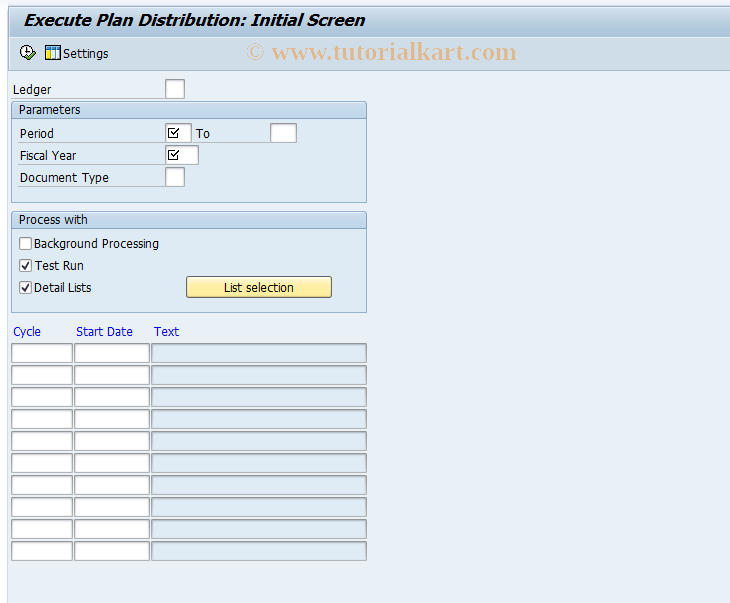 SAP TCode GA4B - Execute FI-SL Planned Distribution