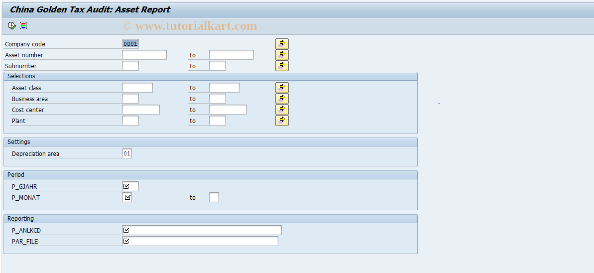 SAP TCode GACNFIAA - Golden Audit: Assets (China)