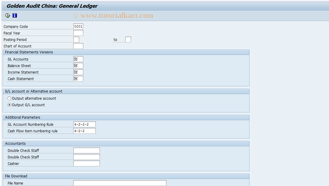 SAP TCode GACN_GL - Golden Audit: General Ledger (China)