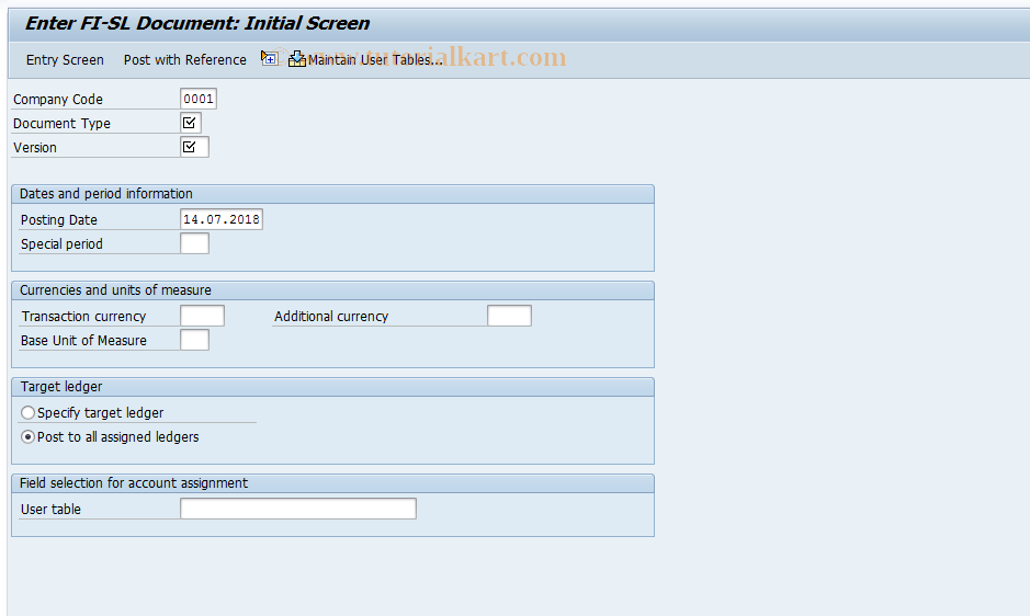 SAP TCode GB01 - Document Entry for Local Ledgers