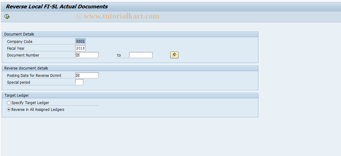 SAP TCode GB06 - Reverse Local FI-SL Actual Documnts