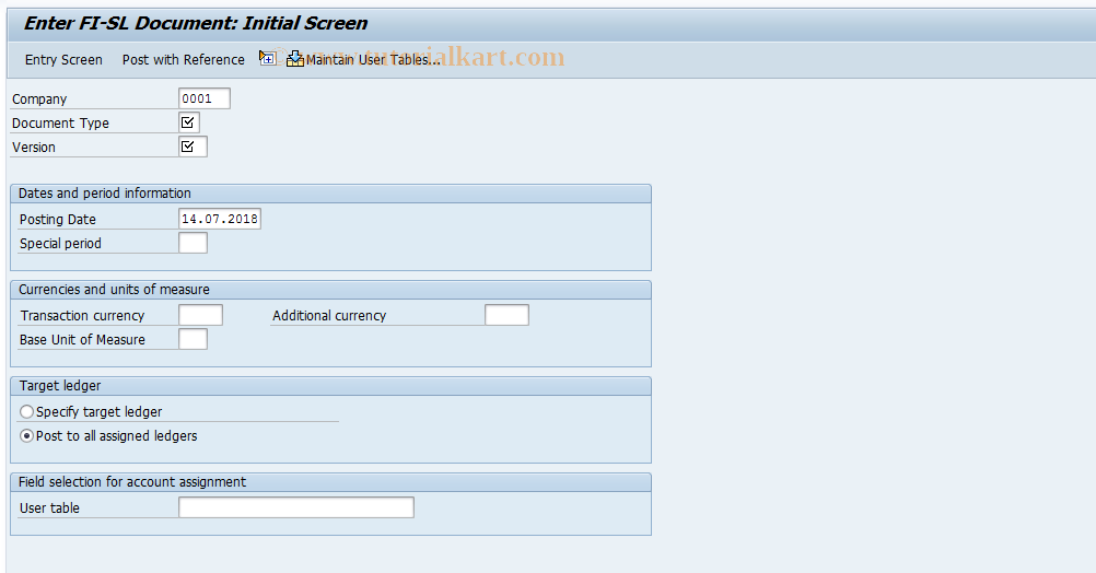 SAP TCode GB11 - Document Entry for Global Ledgers