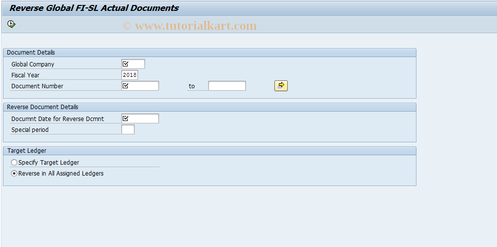 SAP TCode GB16 - Reverse Global FI-SL Actual Docmnts