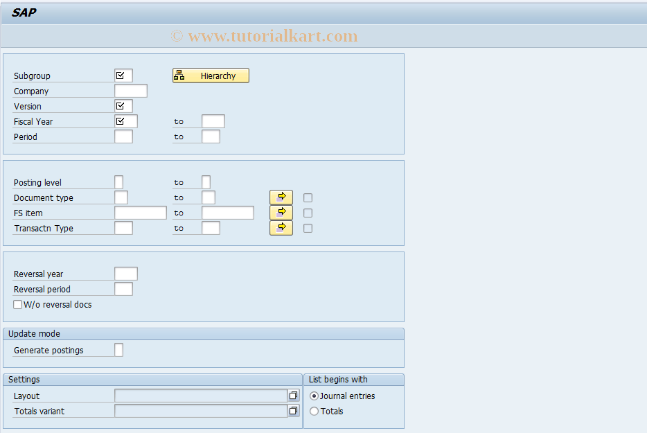 SAP TCode GC26 - FI-LC: Journal Entry Report