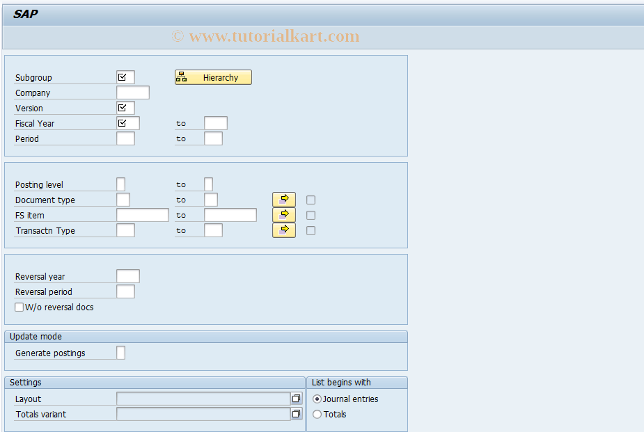 SAP TCode GC30 - FI-LC: Mass Reversal