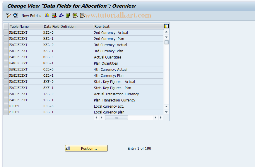 SAP TCode GCA3 - FI-SL: Allocations: Data fld descr.