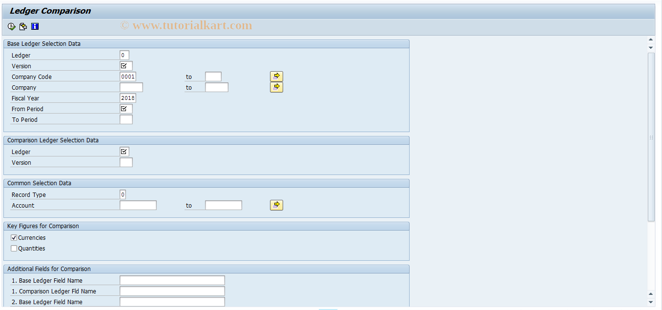 SAP TCode GCAE - Ledger comparison w/diff. clearing