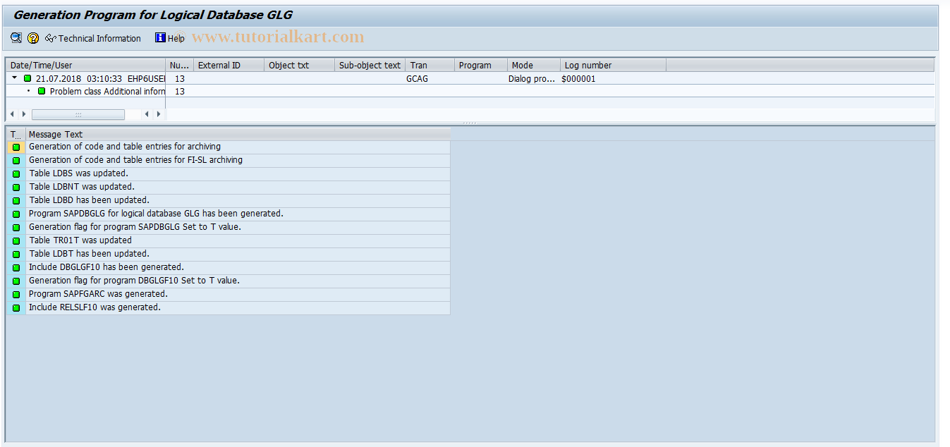 SAP TCode GCAG - Generate FI-SL Archiving