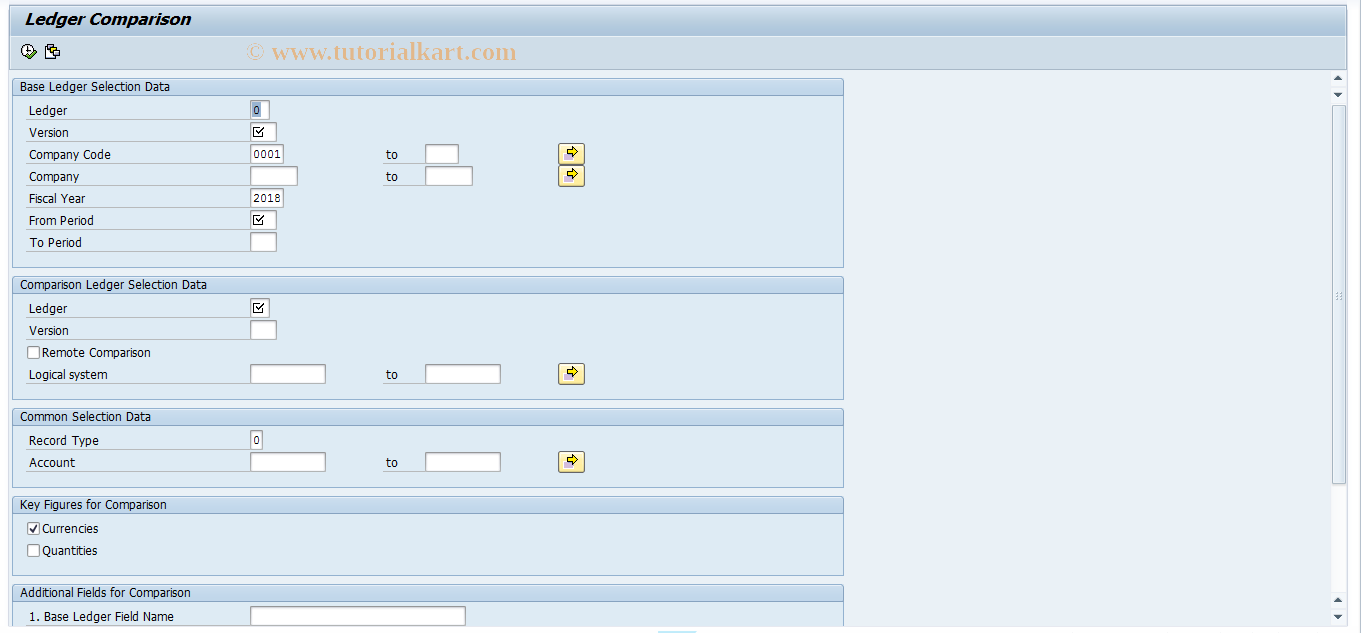 SAP TCode GCAR - Ledger Comparison Remote