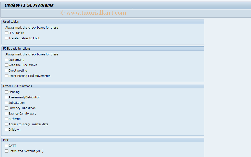 SAP TCode GCCG - Generate Code for FI-SL