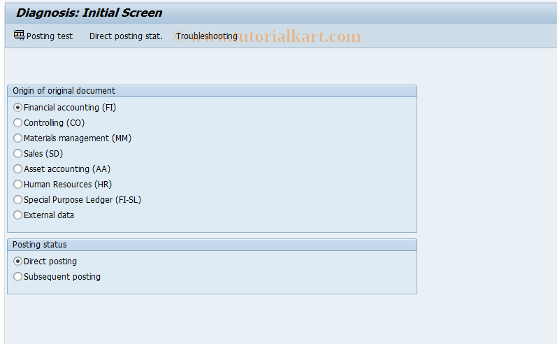 SAP TCode GCD1 - FI-SL Customizing: Diagnosis Tool