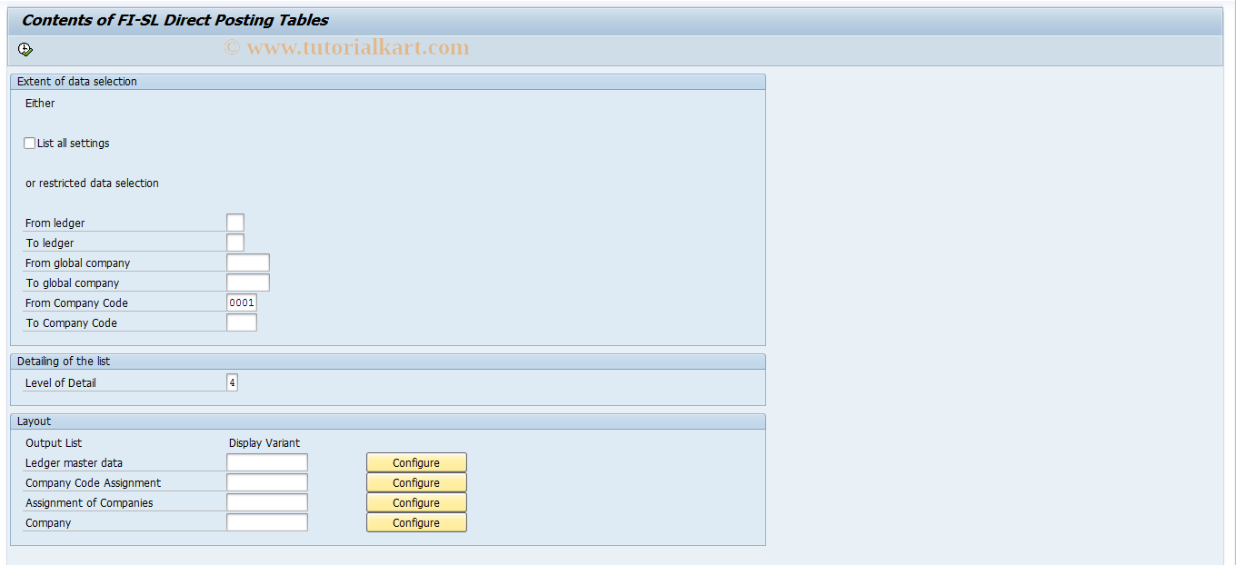 SAP TCode GCD2 - List of FI-SL Direct Posting Tables