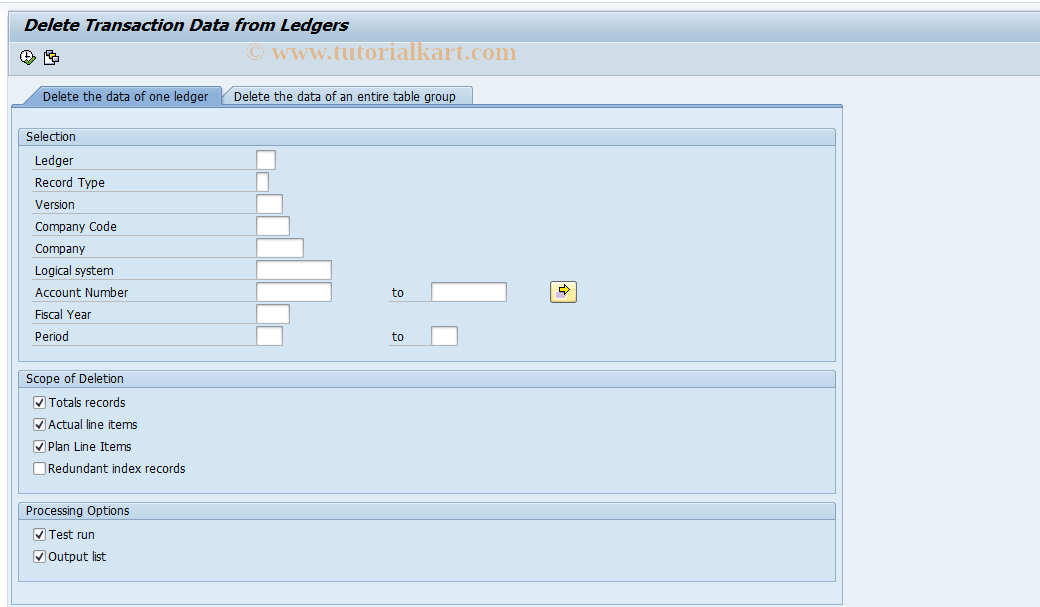 SAP TCode GCDE - Delete FI-SL Transaction Data