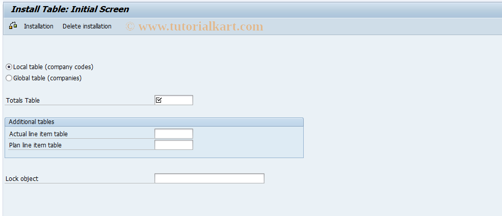 SAP TCode GCI1 - Installation of FI-SL Tables