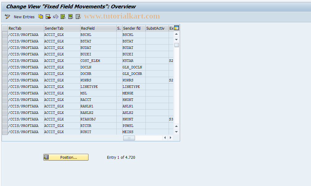 SAP TCode GCI4 - FI-SL Fixed Field Movements