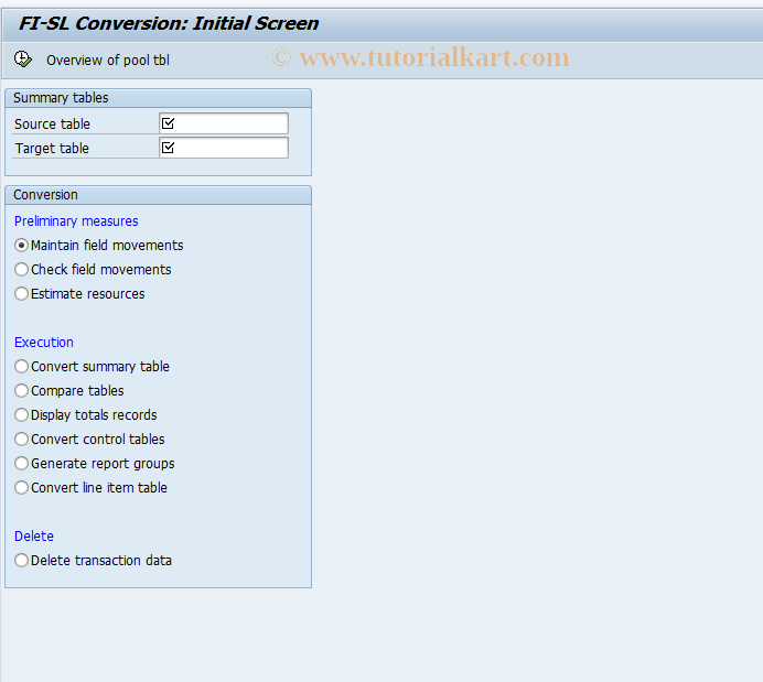 SAP TCode GCM1 - Conversion