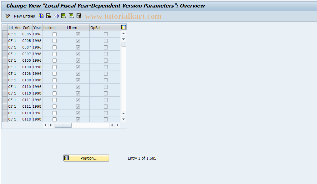 SAP TCode GCP3 - FI-SL: Local Fisc.Yr-Department Vers.Param