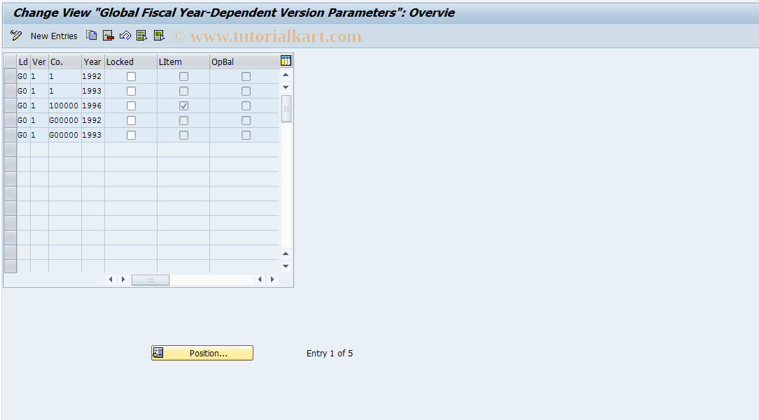 SAP TCode GCP4 - FI-SL: Global Fisc.Yr-Department Vers.Para