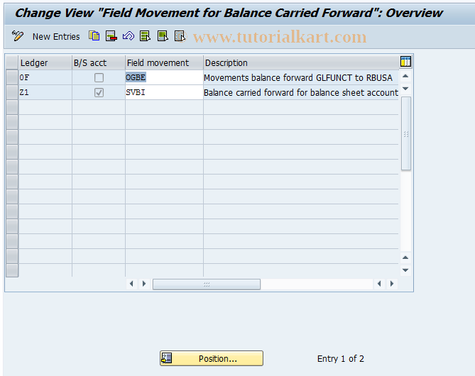 SAP TCode GCS5 - Balance Carr. Forward Field Movements