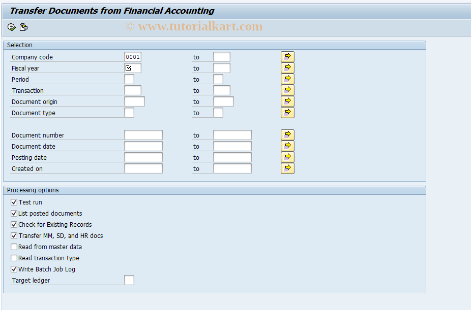 SAP TCode GCU1N - Data Transfer from FI