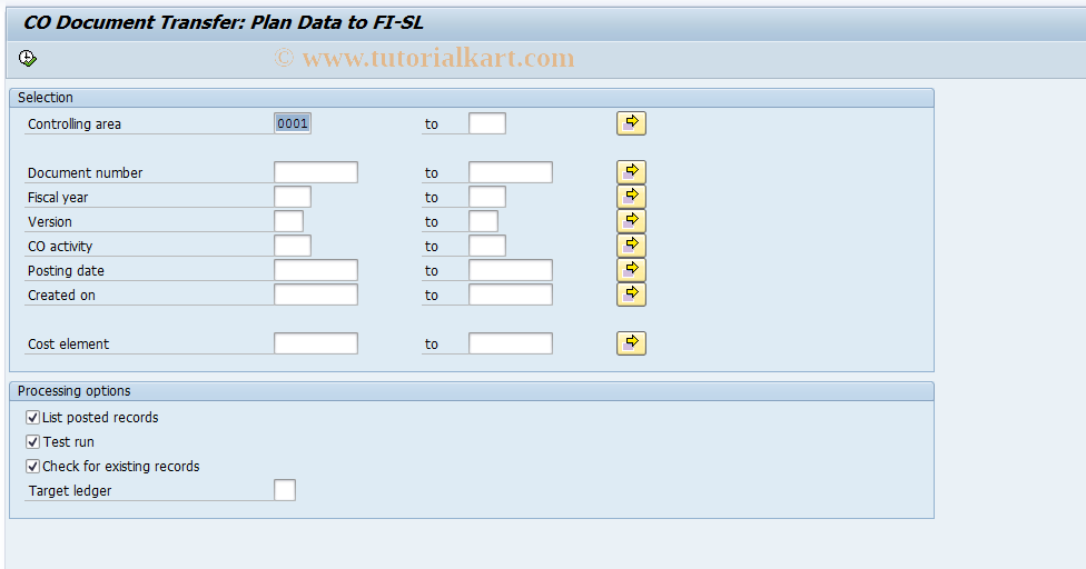 SAP TCode GCU6 - CO plan doc subs. posting to FI-SL