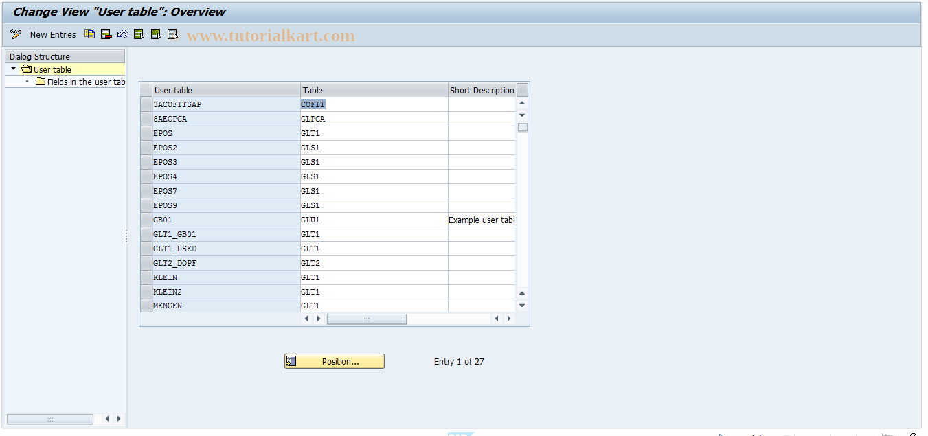 SAP TCode GCUT - Maintain user tables